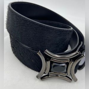 Anne Fontaine black cowhide pony hair jeweled belt